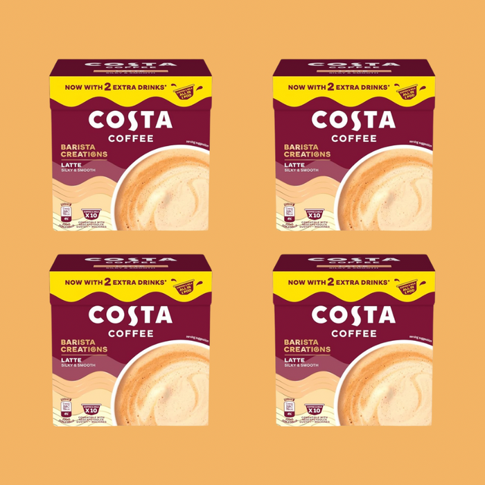 Close-up of Costa Coffee Latte with a rich milk froth