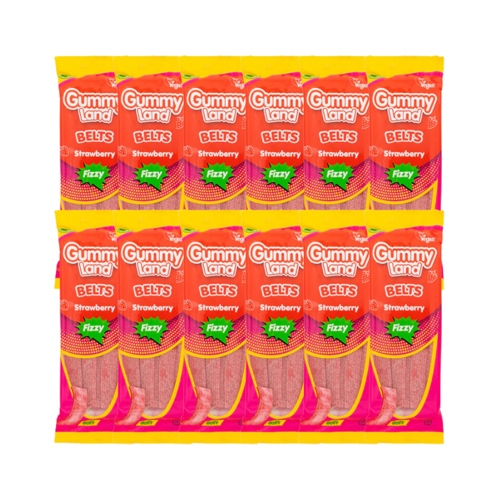 Gummy Land Strawberry Fizzy Belts Sweets 150g - Sweet and Tangy Candy