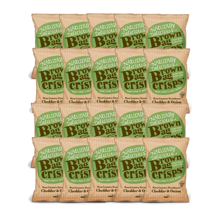 Pack of Brown Bag Crisps West Country Farmhouse Cheddar and Onion British Potato Crisps 20x40g