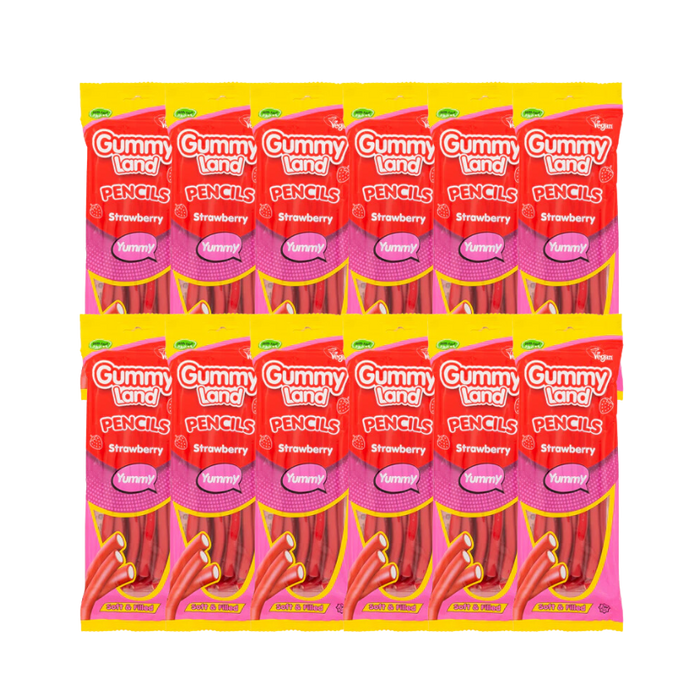 Gummy Land Pencils Strawberry Sweets - 150g Pack of Fruity Chews