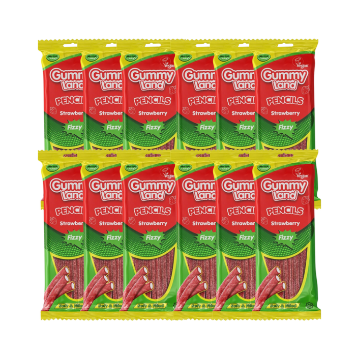 Gummy Land Strawberry Fizzy Pencils Sweets 150g - Tangy Strawberry Flavor