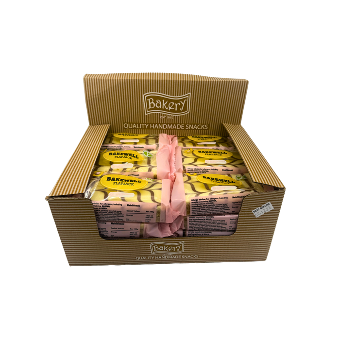 Single RJ Bakewell Flapjack unwrapped showing cherry pieces and icing