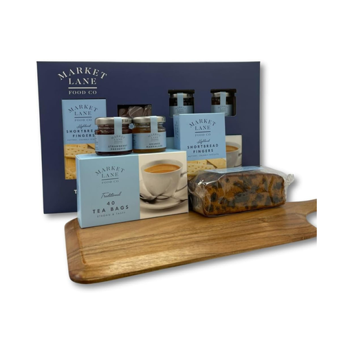 Traditional British cream tea hamper with marmalade and fruit cake