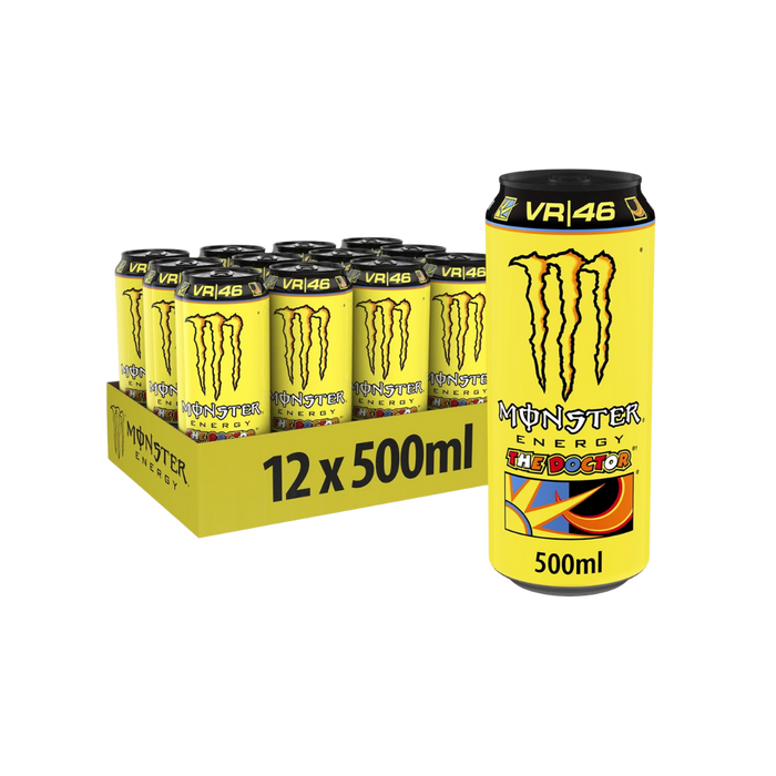 Front view of a single 500 ml Monster Energy The Doctor can with signature “46” logo