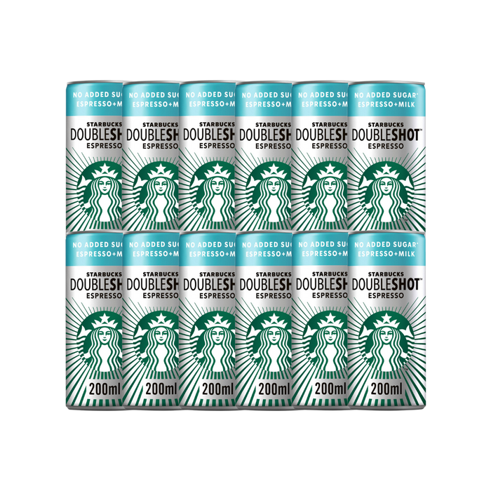 Front view of a single Starbucks DoubleShot Espresso No Added Sugar 200ml can on white background