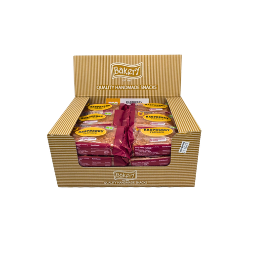 Unwrapped RJ Raspberry Flavour Flapjack Bar showing visible raspberry pieces