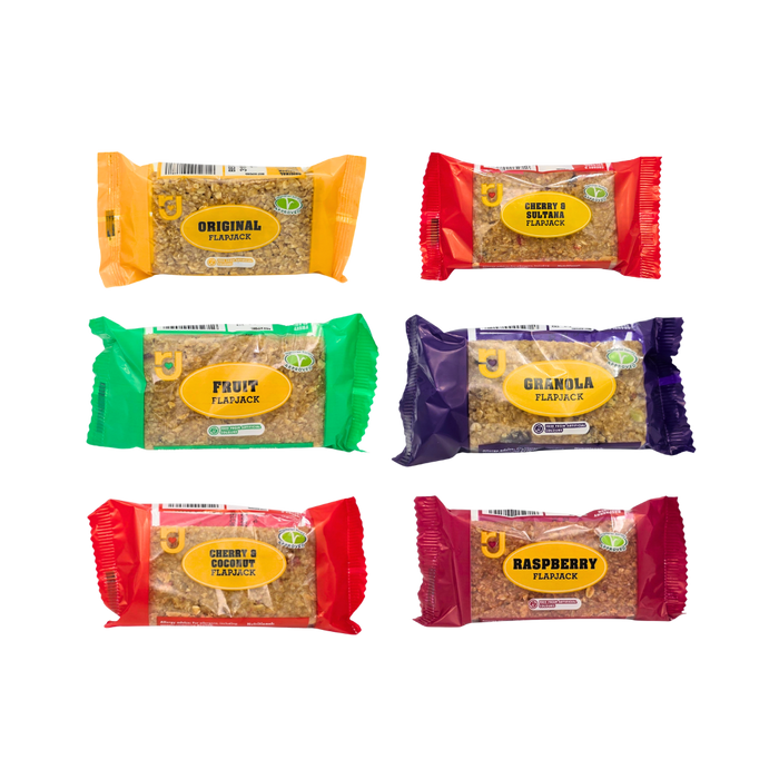 RJ Variety Pack Flapjack Bars box showing six flavor labels