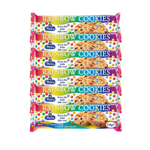 Merba Rainbow Cookies 150g pack with colourful chocolate pieces