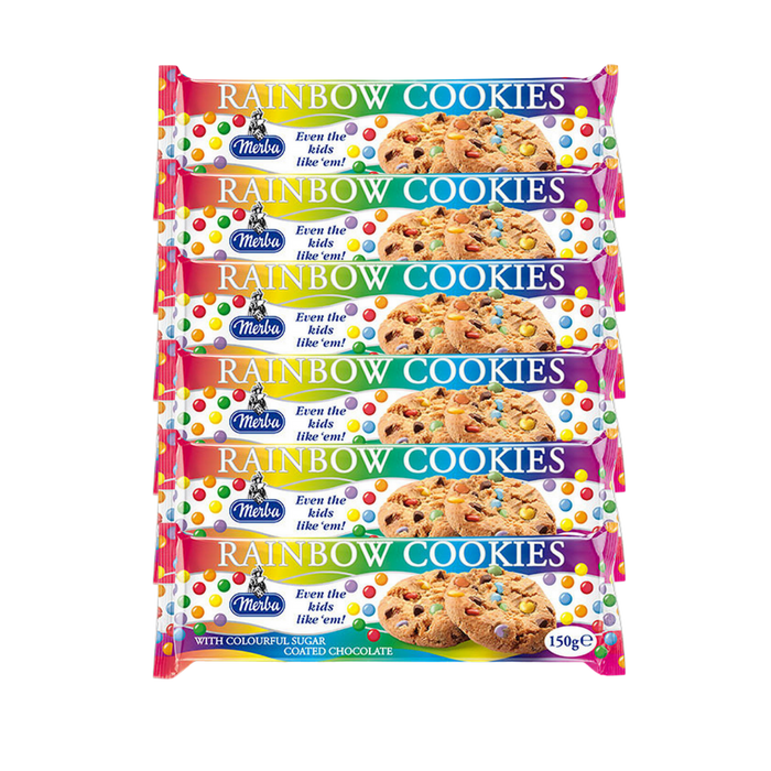 Merba Rainbow Cookies 150g pack with colourful chocolate pieces