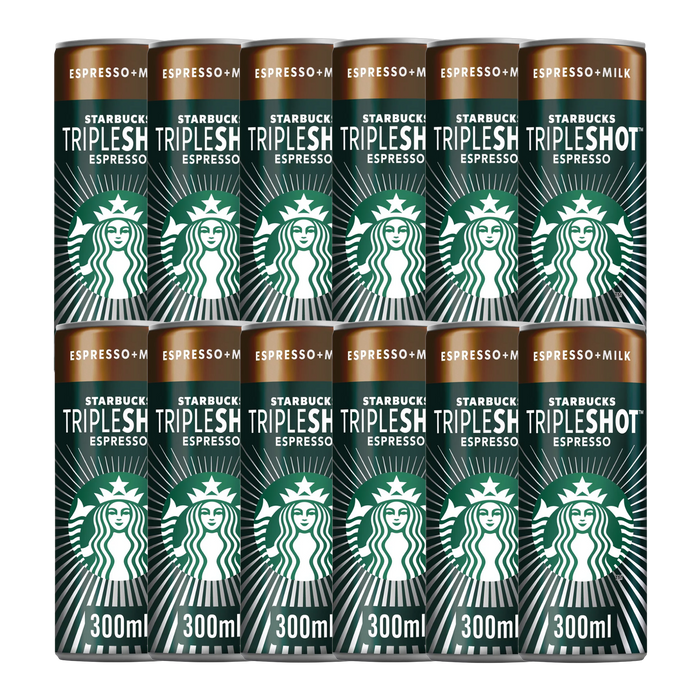 Single 300ml can of Starbucks Tripleshot Espresso Iced Coffee against a plain background