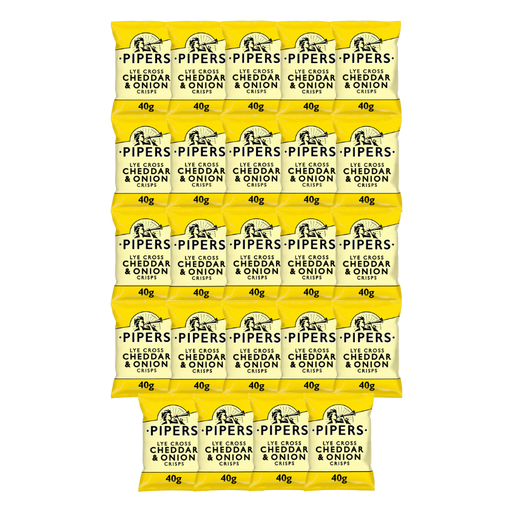 PIPERS Lye Cross Cheddar & Onion Crisps in their 40g packaging.
