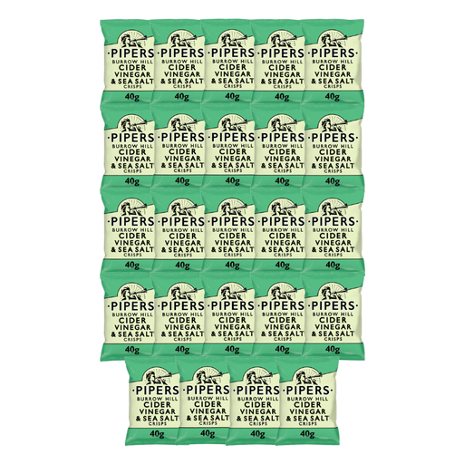 PIPERS Burrow Hill Cider Vinegar & Sea Salt Crisps in their 40g packaging.