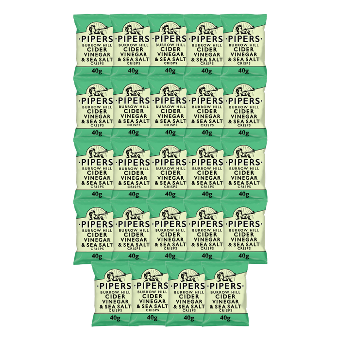 PIPERS Burrow Hill Cider Vinegar & Sea Salt Crisps in their 40g packaging.