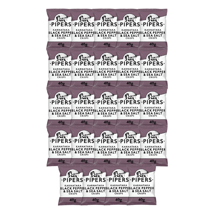 PIPERS Karnataka Black Pepper & Sea Salt Crisps in their 40g packaging.