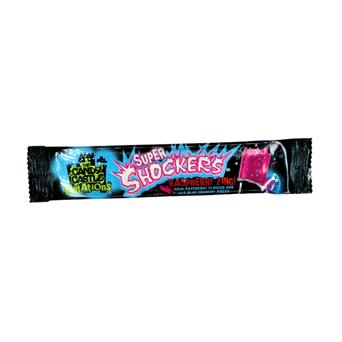 CCCM Weird Pink Raspberry Weirds Shocker Bars in their bright packaging.