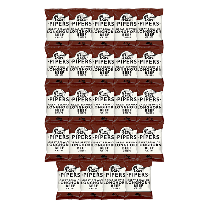 PIPERS Great Berwick Longhorn Beef Crisps in their 40g packaging.