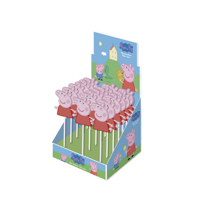 Peppa Pig Mallow Pops in bright packaging featuring Peppa Pig.