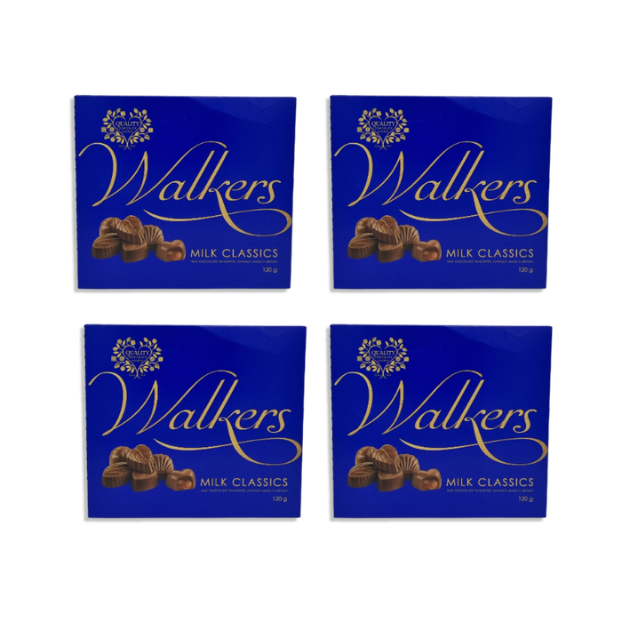 Elegant Walkers Milk Classic Chocolates gift box with luxurious gold and brown packaging.