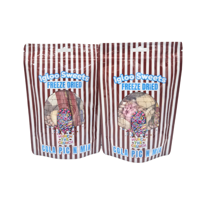 Close-up of freeze-dried cola sweets with a crispy texture