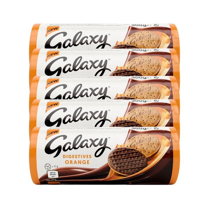 Pack of 5 Digestive Chocolate Orange Biscuits on white background