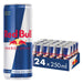 Case of Red Bull 24 x 250 ml (EU) — cardboard 24-pack showing silver-and-blue Red Bull energy drink cans with red charging-bulls logo