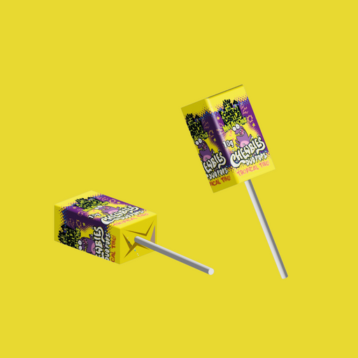 A close-up of unwrapped lollipops showcasing their bright tropical colors.