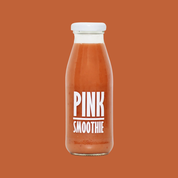 A close-up of the smoothie label highlighting "100% cold-pressed, no additives."