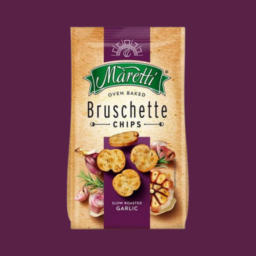 Close-up of crunchy garlic bruschetta chips