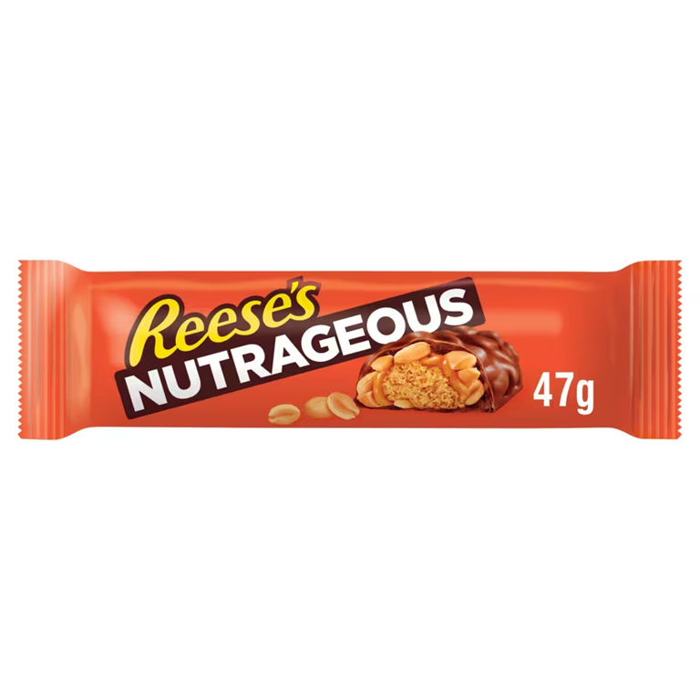 Reese’s Nutrageous Bar in packaging – classic chocolate peanut butter candy bar.