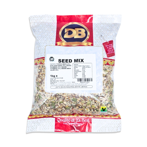 Bulk seed mix 1kg bag with sunflower, flax, and sesame seeds