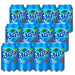 Pack of 12 Fanta Berry 12×355ml cans — twelve purple berry-flavored Fanta aluminum cans in a cardboard tray, chilled with condensation and Fanta logo visible on each 355ml can.
