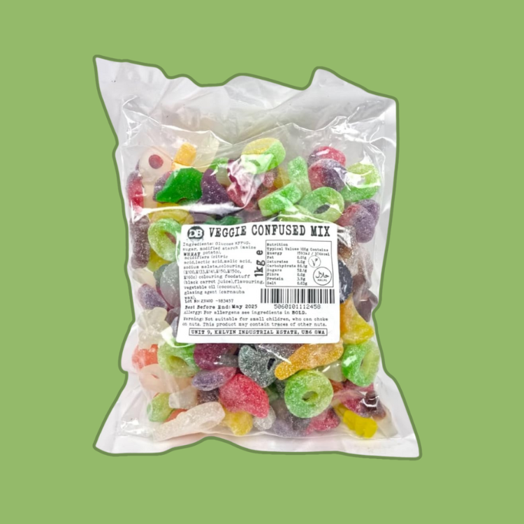 Assorted collection of fizzy and sour vegetarian jelly sweets