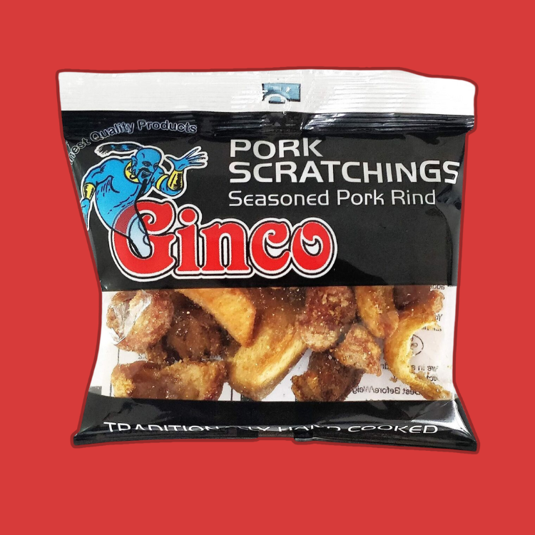 Close-up of Ginco Pork Scratchings for a detailed view of texture and quality.