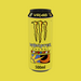 Row of 12 Monster Energy The Doctor cans arranged on a metal shelf

