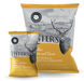 Packshot of a Listers Crisps 40g bag, Cheddar Cheese and Onion flavor — front of packet showing the Listers logo, the flavor name and stylized cheese wedge and onion graphics.