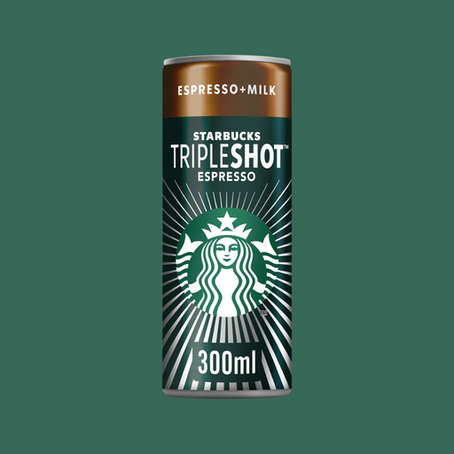 Opened Starbucks Tripleshot Espresso can showing iced coffee inside with condensation