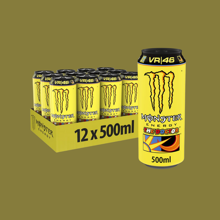 Opened Monster Energy The Doctor can with condensation, ready to drink

