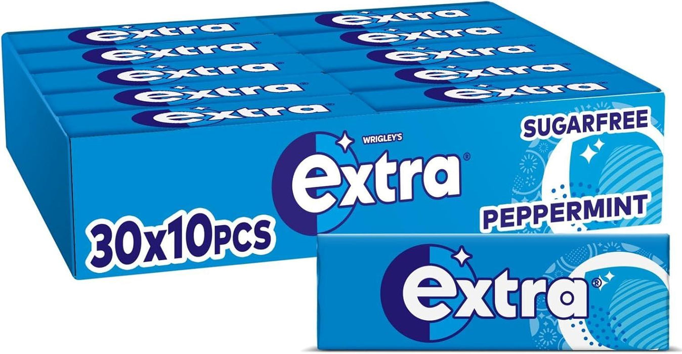 Bulk pack of Extra Peppermint chewing gum — 30 packs of 10 pieces each, minty peppermint flavor