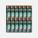 Row of 12 Starbucks Tripleshot Espresso cans stacked on a kitchen counter