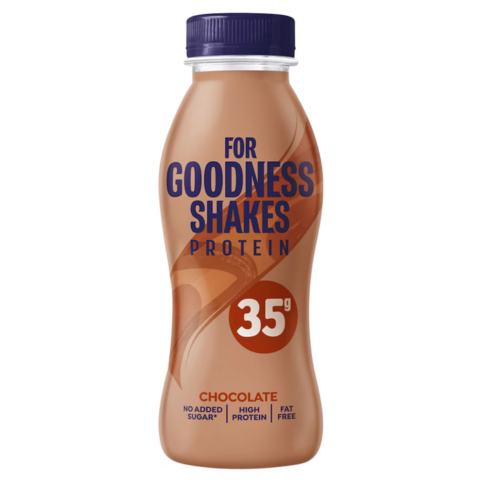 Pack of eight 330ml For Goodness Shakes Chocolate — eight chocolate-flavored shake bottles with visible For Goodness Shakes logo and packaging, arranged together