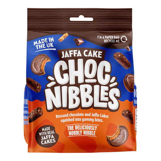 Multipack of Chocolate Nibbles Jaffa Cake — twelve 135g packs stacked together in branded packaging, chocolate-coated Jaffa-style sponge cakes with orange jelly centre, snack multipack for sharing or retail