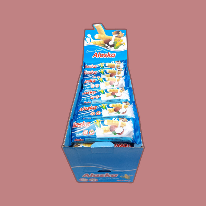 Alaska Coconut Cream Wafer with a tropical background to emphasize the flavor.