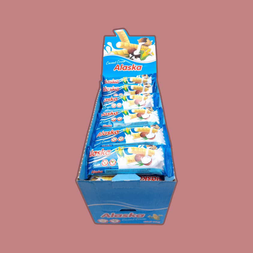 Alaska Coconut Cream Wafer with a tropical background to emphasize the flavor.