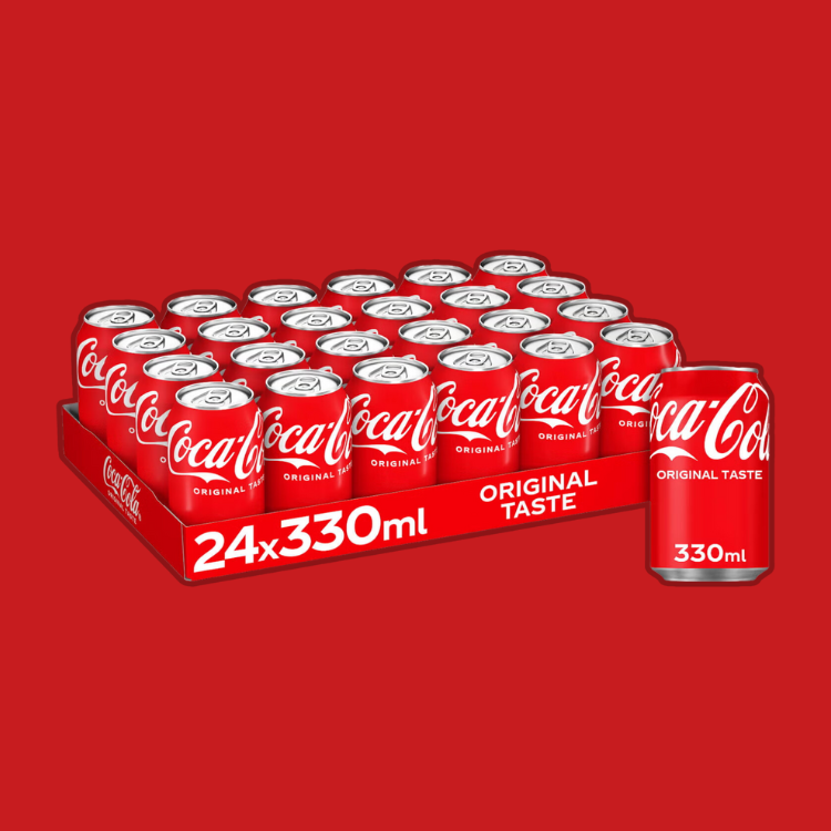 Stack of Coca-Cola cans Original Taste 330ml