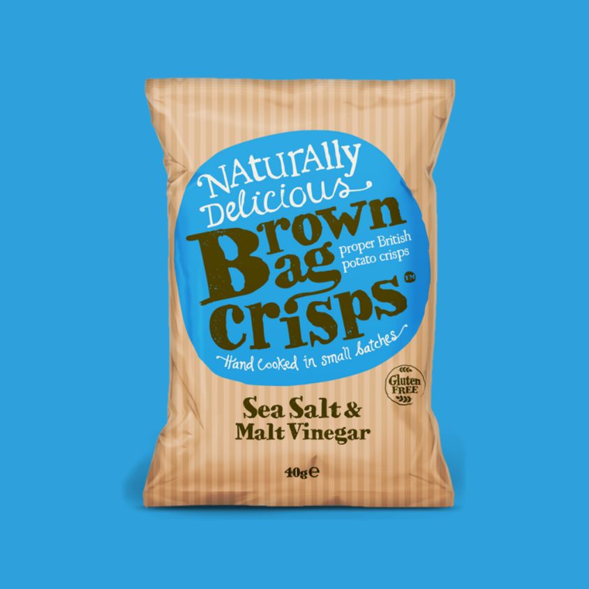 Brown Bag Crisps Sea Salt and Malt Vinegar bag front view