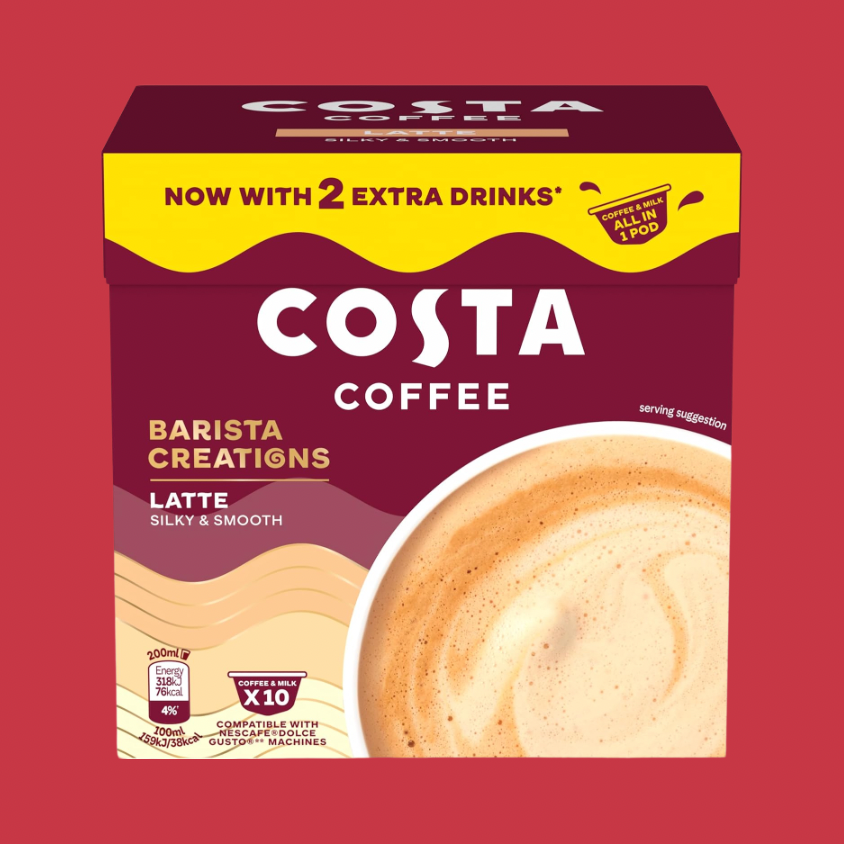 Costa Coffee Latte Pod being brewed in a coffee machine