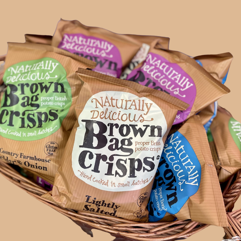 Brown Bag Crisps Tiger Prawn Chili & Lime bag front view