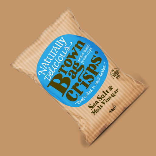 Close-up of Brown Bag Crisps Sea Salt and Malt Vinegar British Potato Crisps
