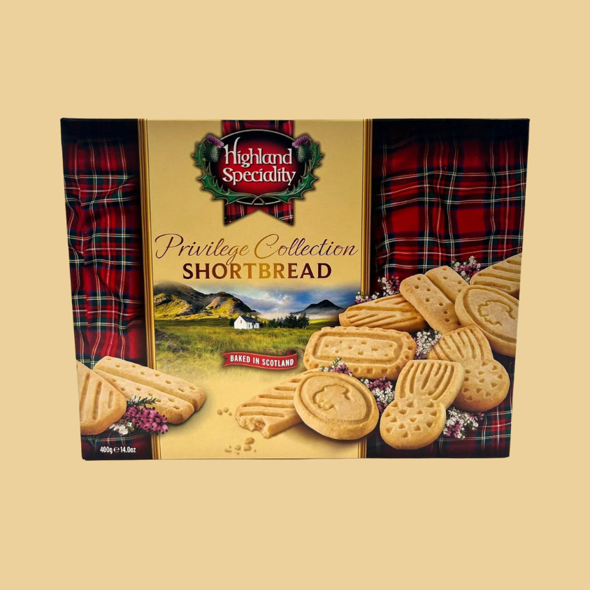 Beautifully packaged shortbread tin with a selection of buttery Scottish shortbread biscuits