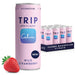 TRIP Mind Strawberry 12 x 250ml — 12-pack of 250ml strawberry-flavored RTD drink cans with pink label, strawberry illustration and brand logo